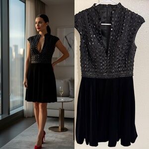 Jonathan Kayne Black Embellished Cocktail Dress Size 6 Beaded Evening Dress